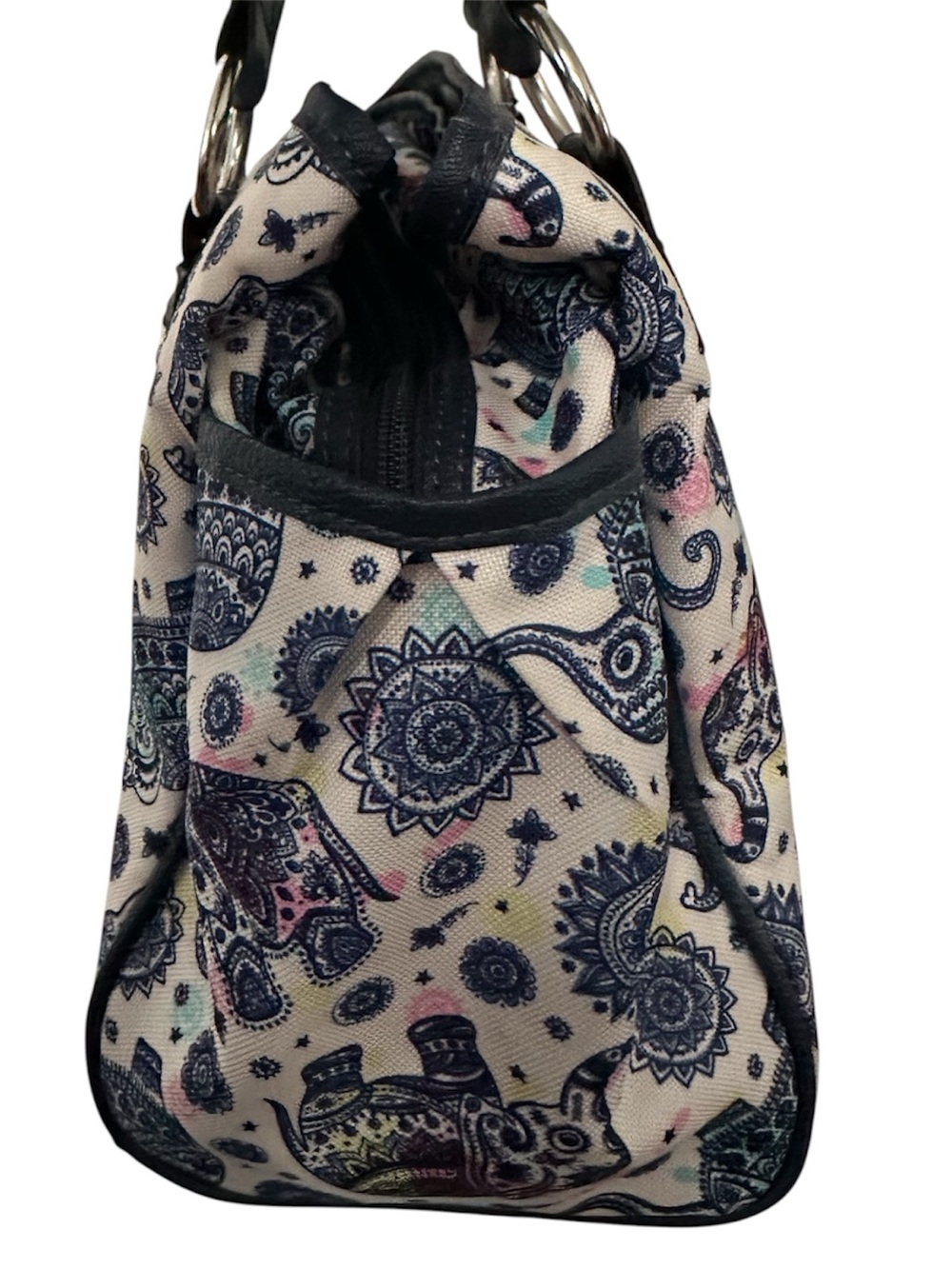 Lily Bloom Maggie Satchel Navy White Mandala Elephant Shoulder Bag - Picture 3 of 9